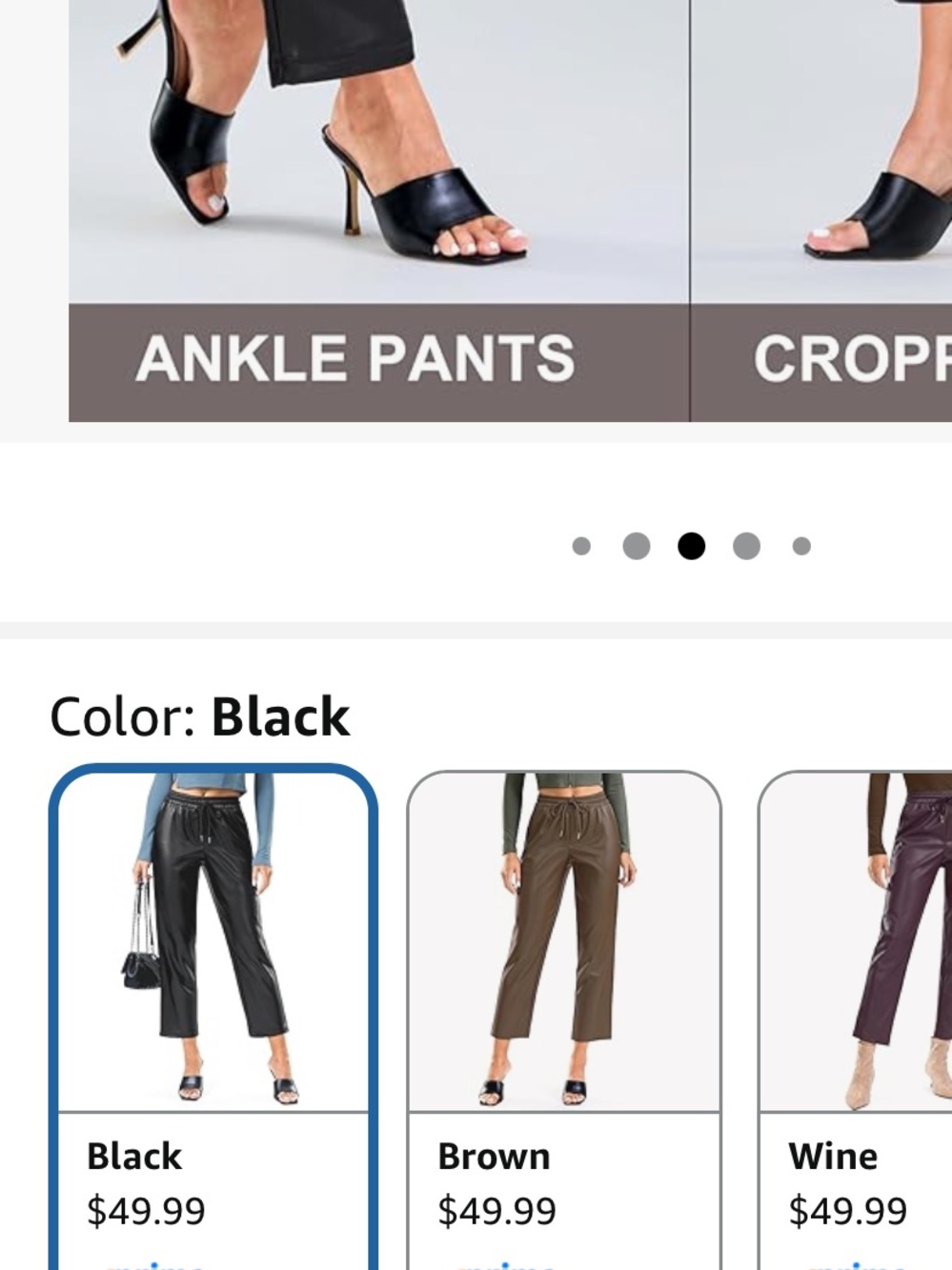 Faux Leather Cropped Ankle Durable Adjustable Drawstring Straight Leg Pants - Picture 5 of 7
